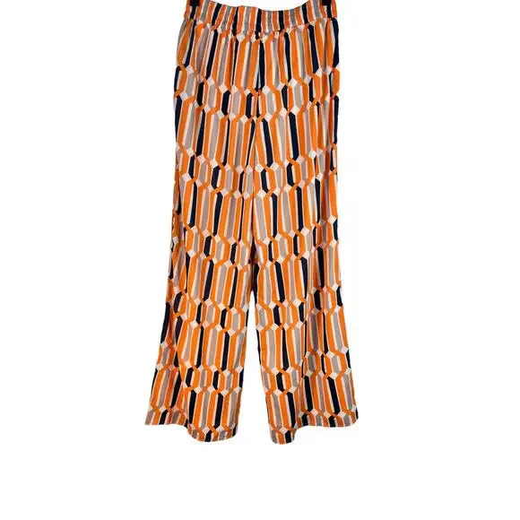 Du Jour QVC Wide Leg Geometric Orange Pants With Tie Waist XXSP - Picture 2 of 6